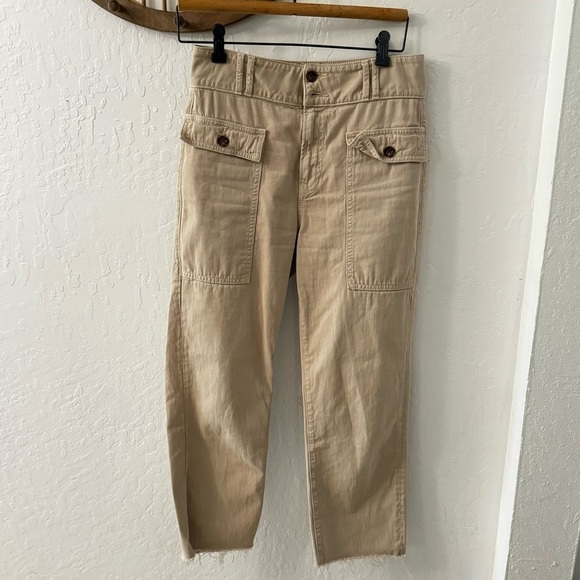 Veronica Beard Blake Straight Raw Hem Cotton Utility Pants Tan 26 - Picture 6 of 12